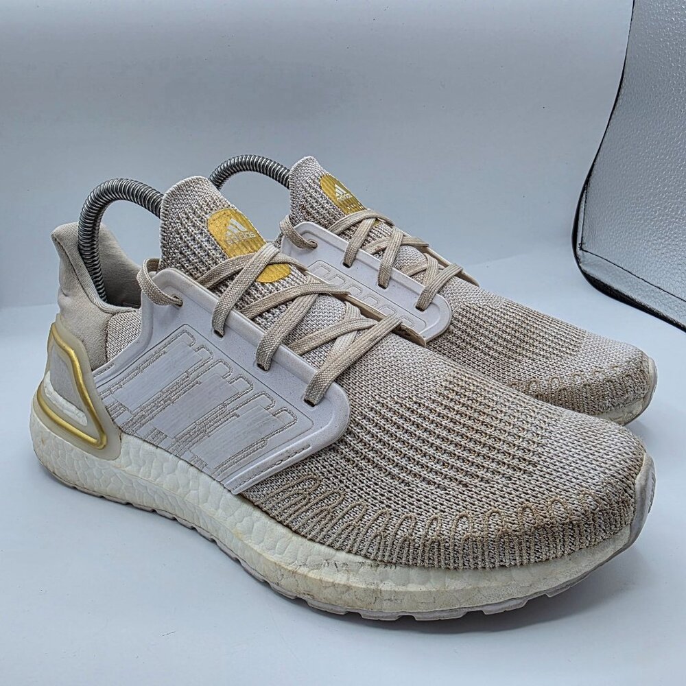 Adidas Ultraboost 20 Womens size 8 White Gold Athletic Shoes Running Walking